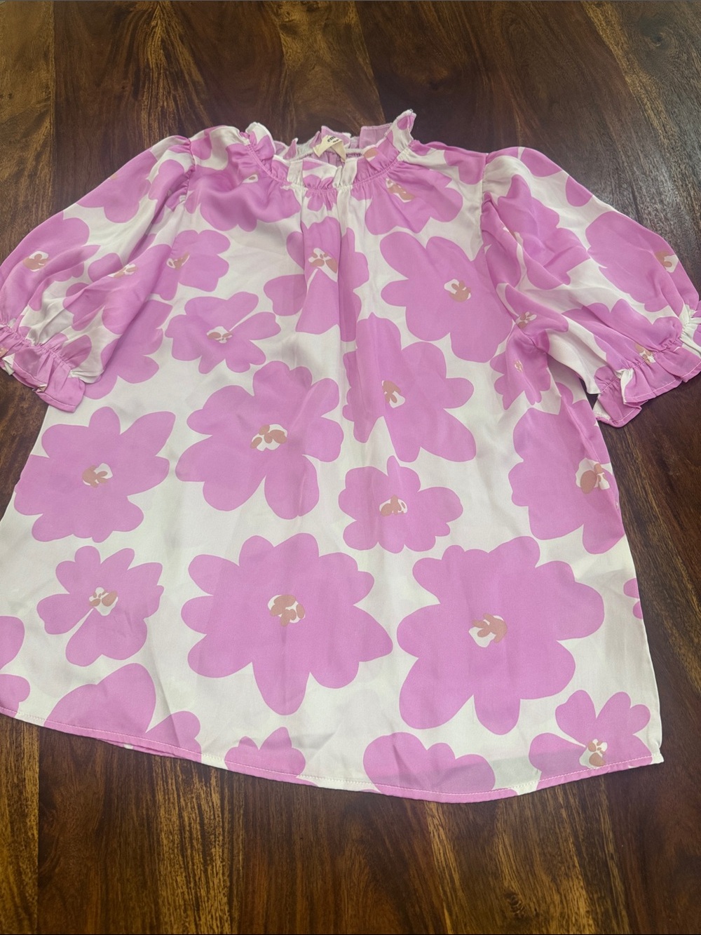 Entro Womans Pink Floral Puff-Sleeve Top
